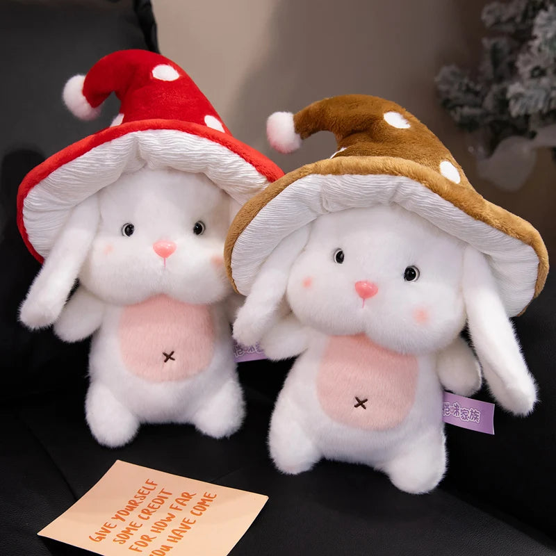 Bunny the Kawaii Rabbit with Mushroom Hat Snuggle Pillow