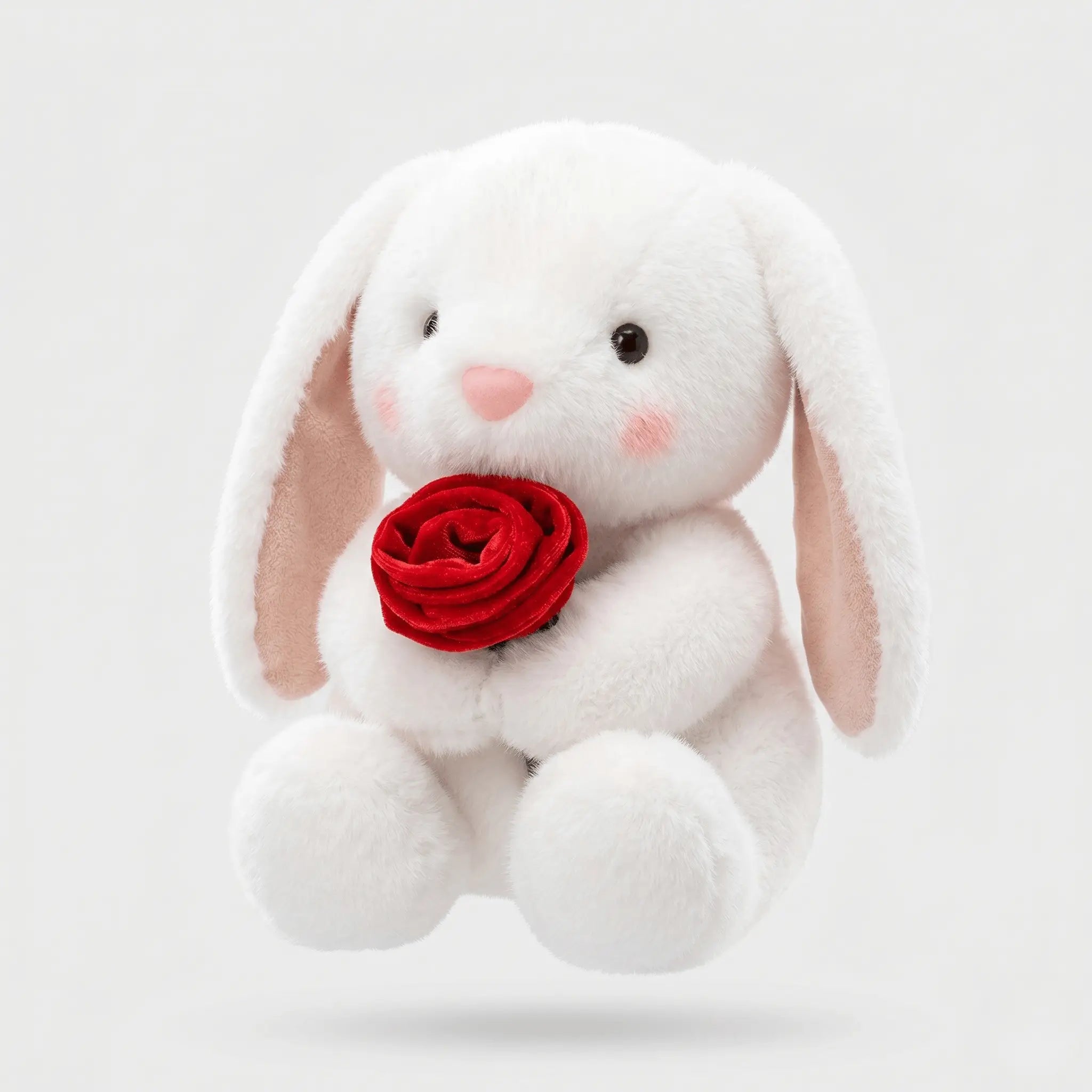 Rosy the Kawaii Bunny Holding Rose Plush Pillow