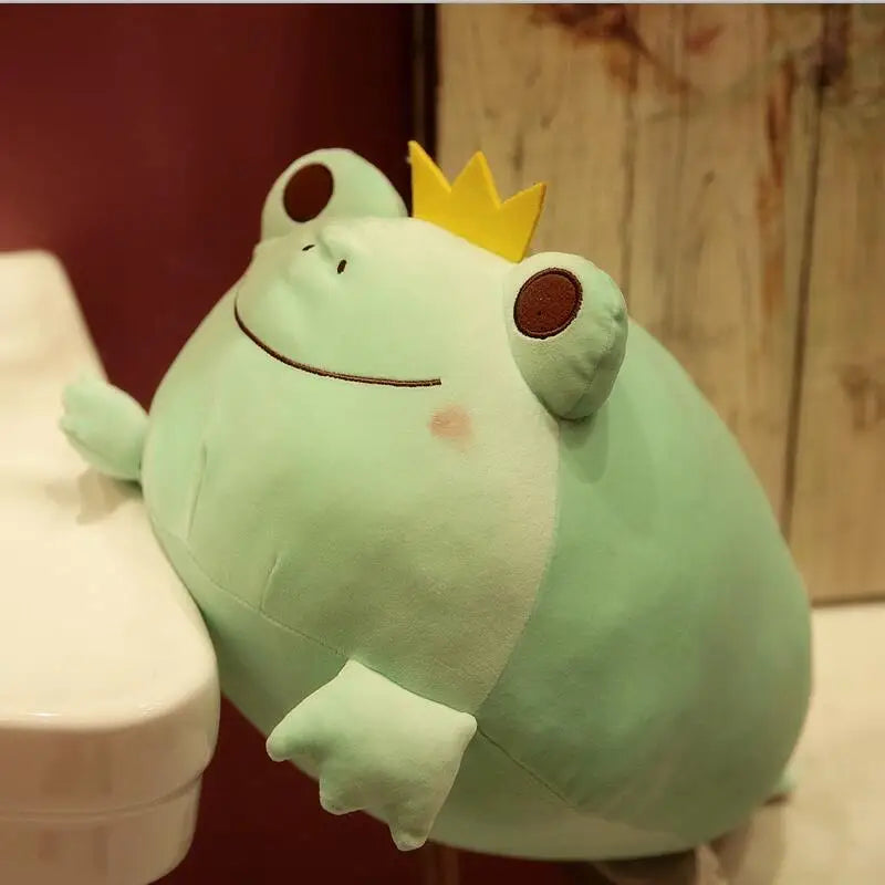 Ribbit the Kawaii Crown Frog Smile Plush Pillow