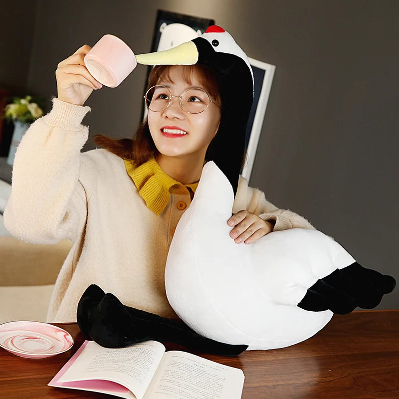 Grace the Lifelike Kawaii Red-Crowned Crane Snuggle Plushie