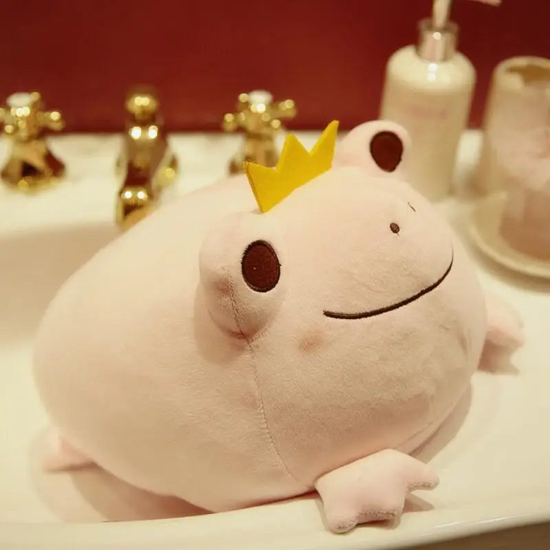 Ribbit the Kawaii Crown Frog Smile Plush Pillow