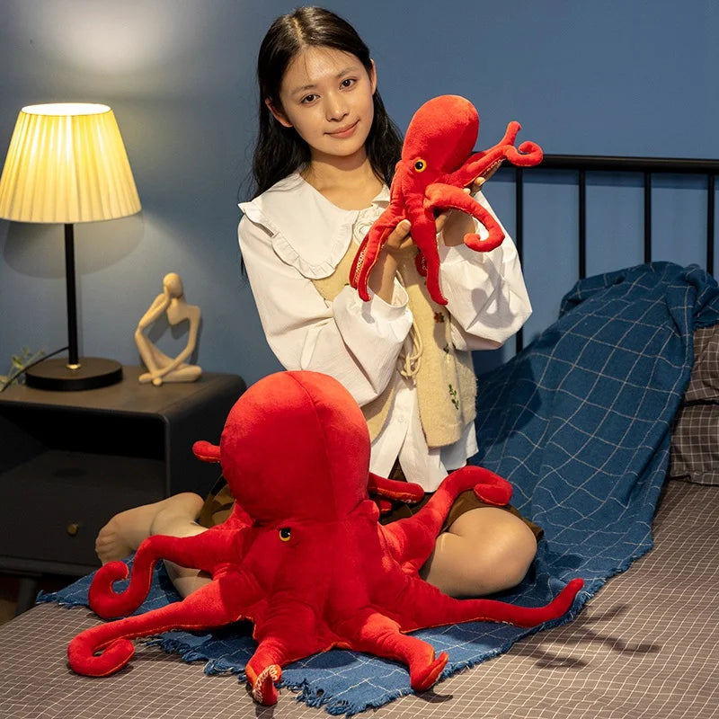 Lifelike Crimson Kawaii Octopus Snuggle Plushie