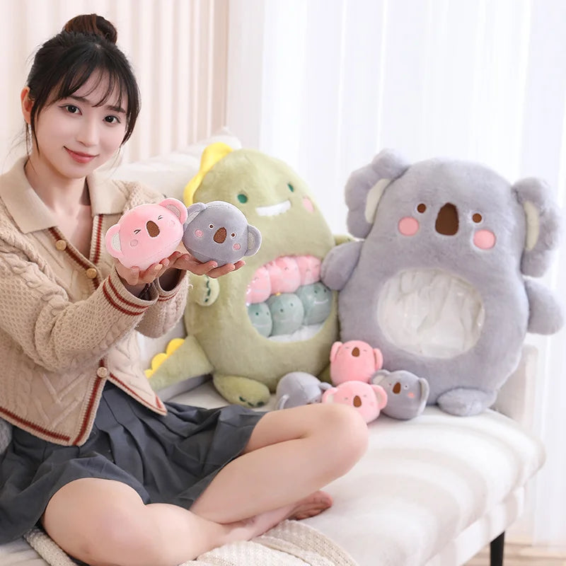 Kawaii Mini Koala Bunny Dino Snuggle Plushie Bag Set
