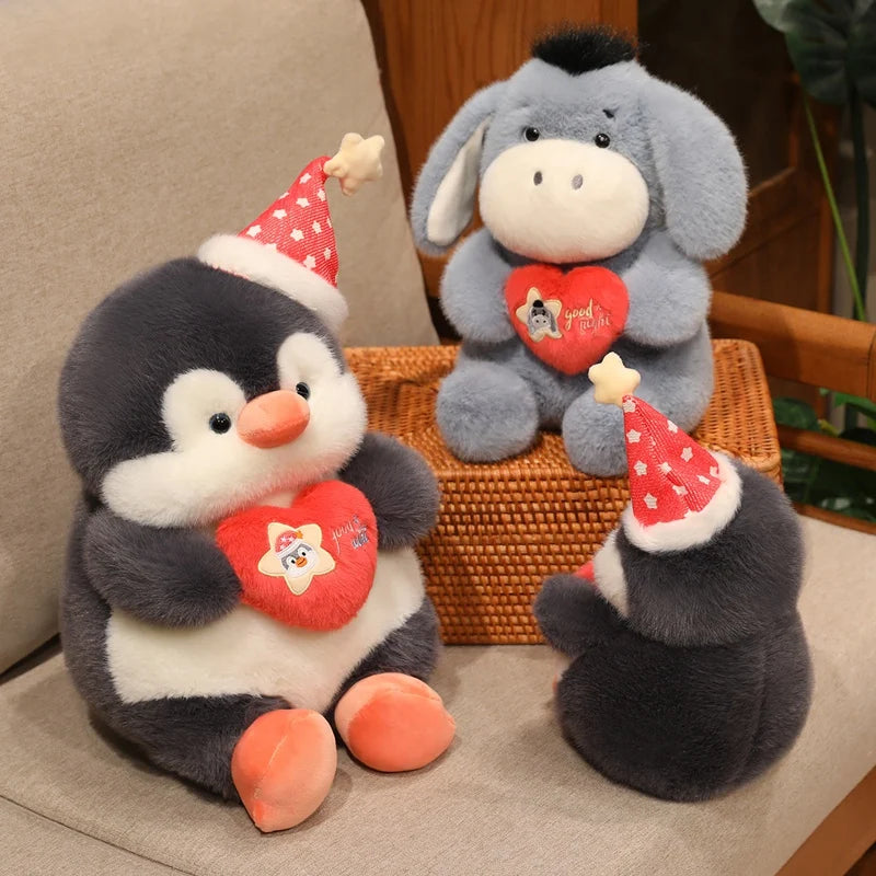Chonky Heart-Hugging Donkey & Penguin Plushies