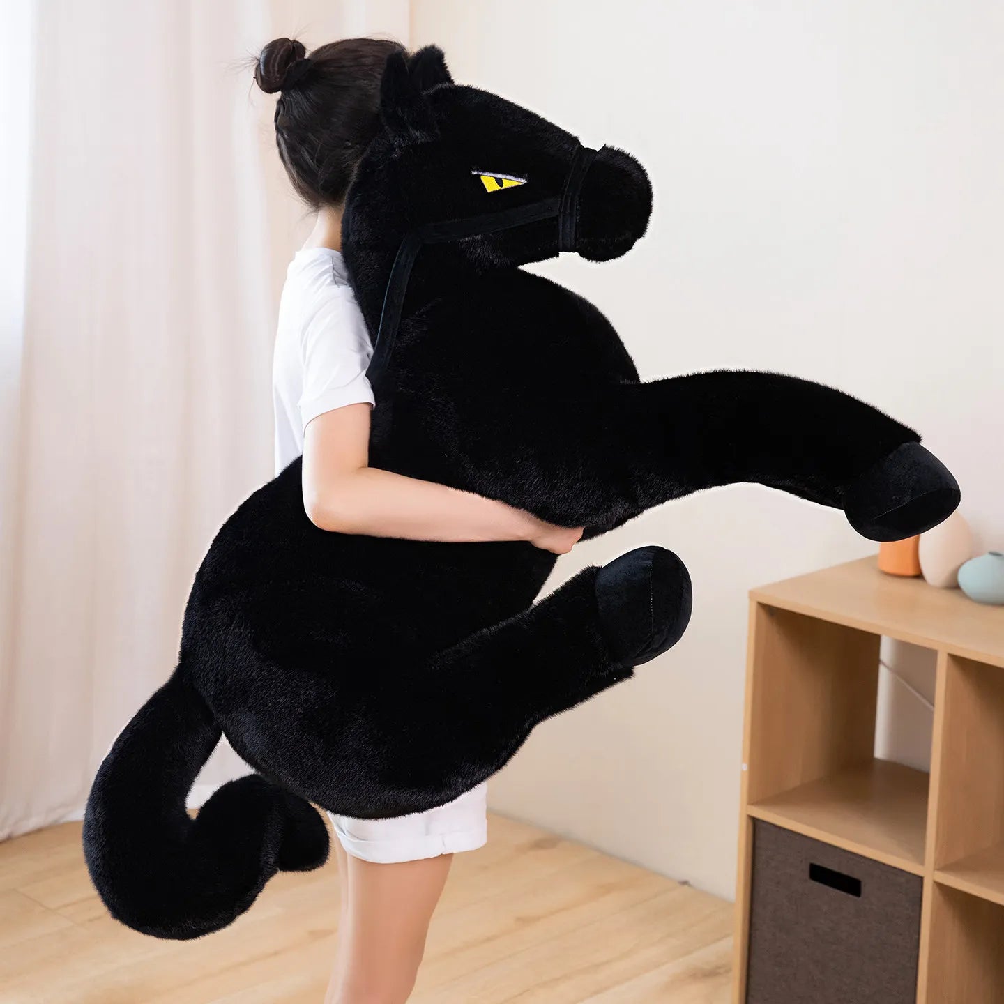 Midnight the Sleek Black Horse Kawaii Plush Pillow