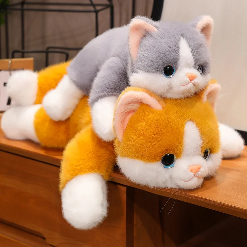 Lifelike Fluffy Lying Kawaii Cat Simulation Snuggle Plushie