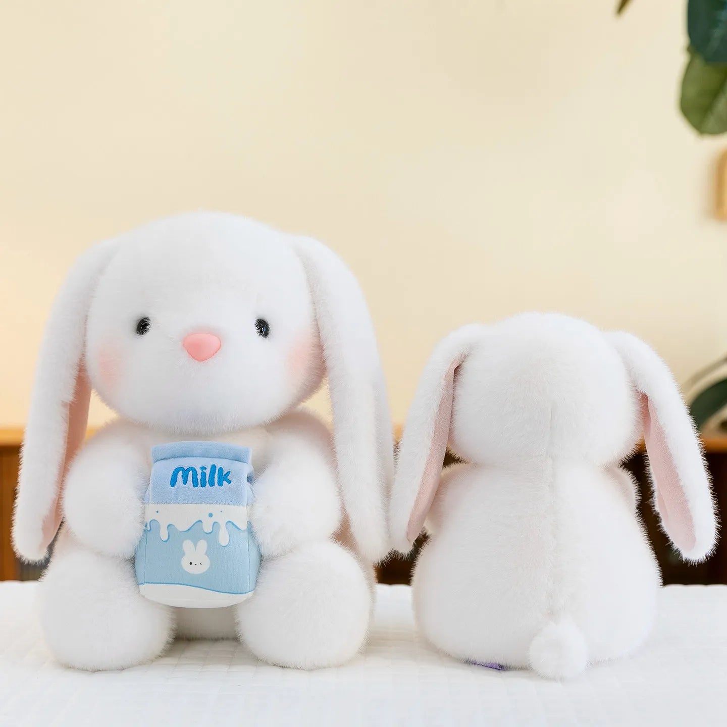 Rosy the Kawaii Bunny Holding Rose Plush Pillow
