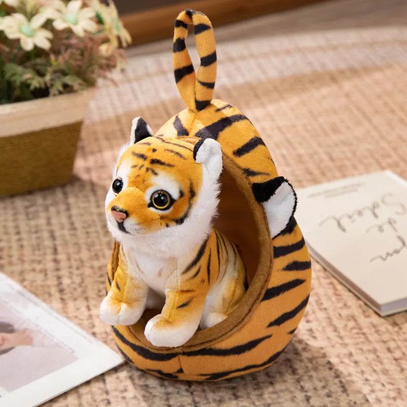 Lifelike Tiger Lion Giraffe Forest Nest House Plushie Set