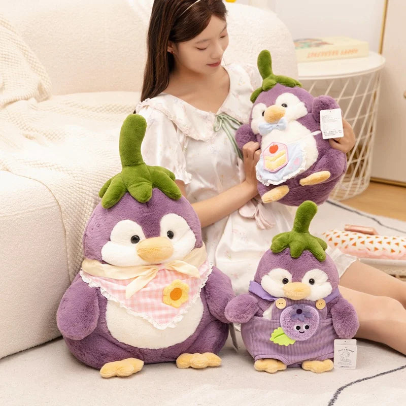 Chonky Eggplant Kawaii Penguin Snuggle Plushie