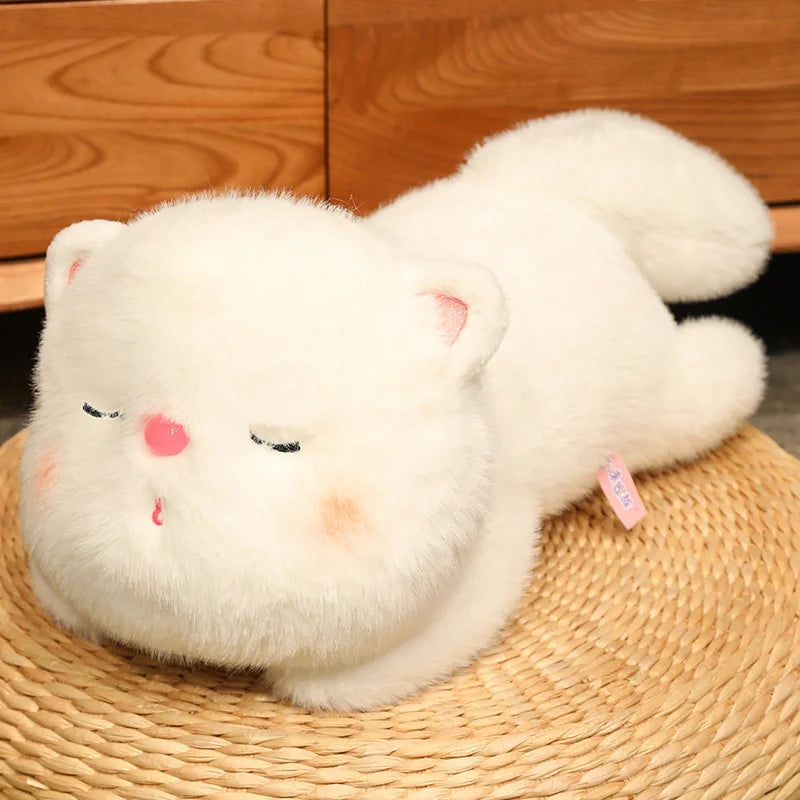 Luna the Long Lying Soft White Cat Plush Pillow