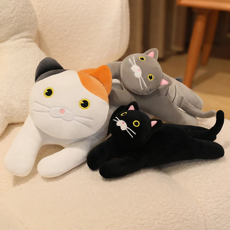 Luna the Kawaii Lying Black Grey Cat Leg Snuggle Plush Pillow