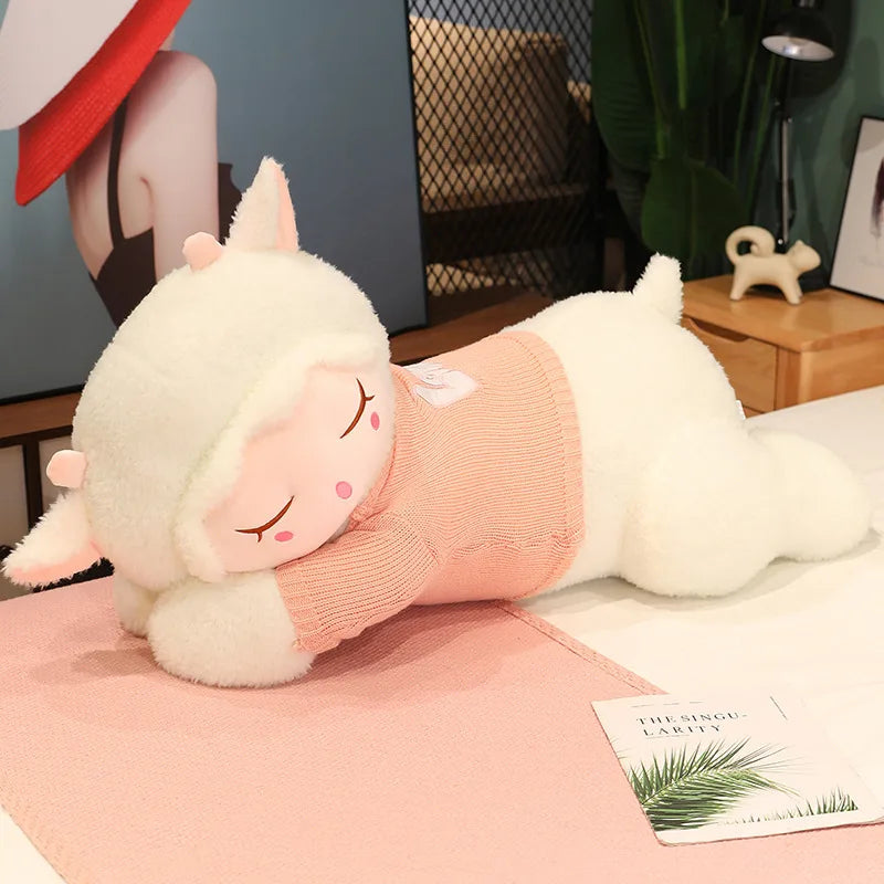 Fluffy Sleepy Kawaii Alpaca Sheep Snuggle Plush Pillow