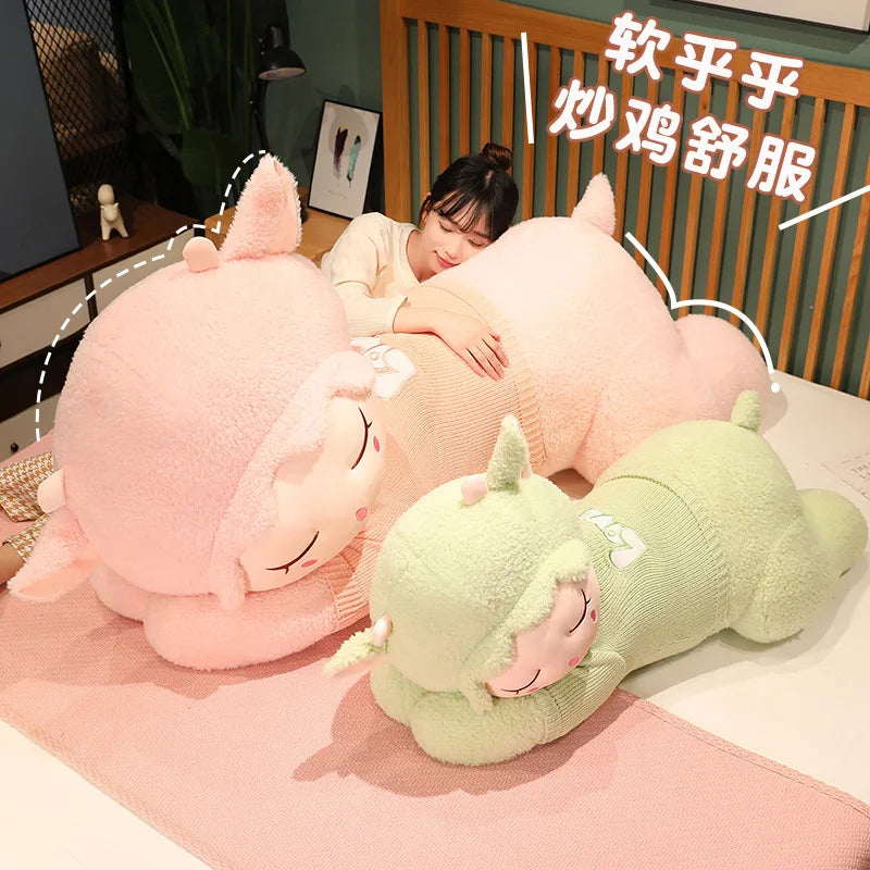 Fluffy Sleepy Kawaii Alpaca Sheep Snuggle Plush Pillow