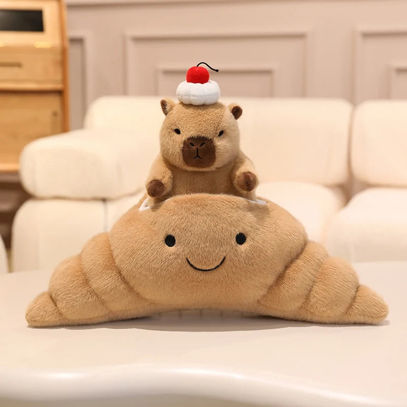 Croissant Cosplay Kawaii Capybara Snuggle Plushie