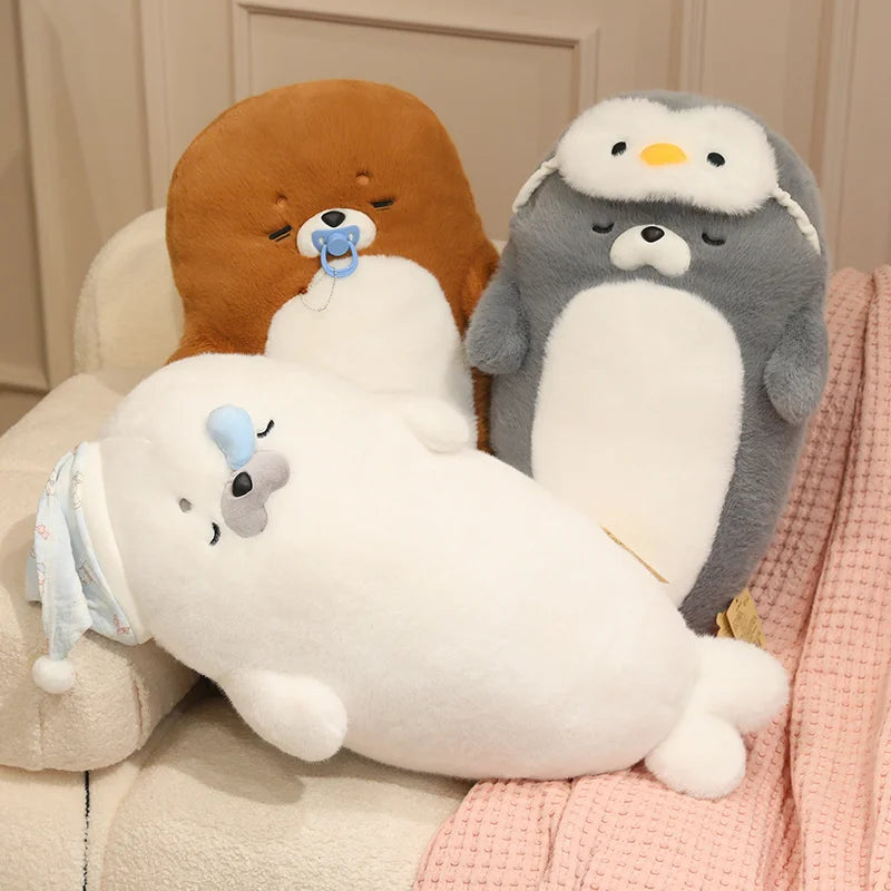 Snowy the Lifelike Cuddly Seal Sea Otter Plush Pillow
