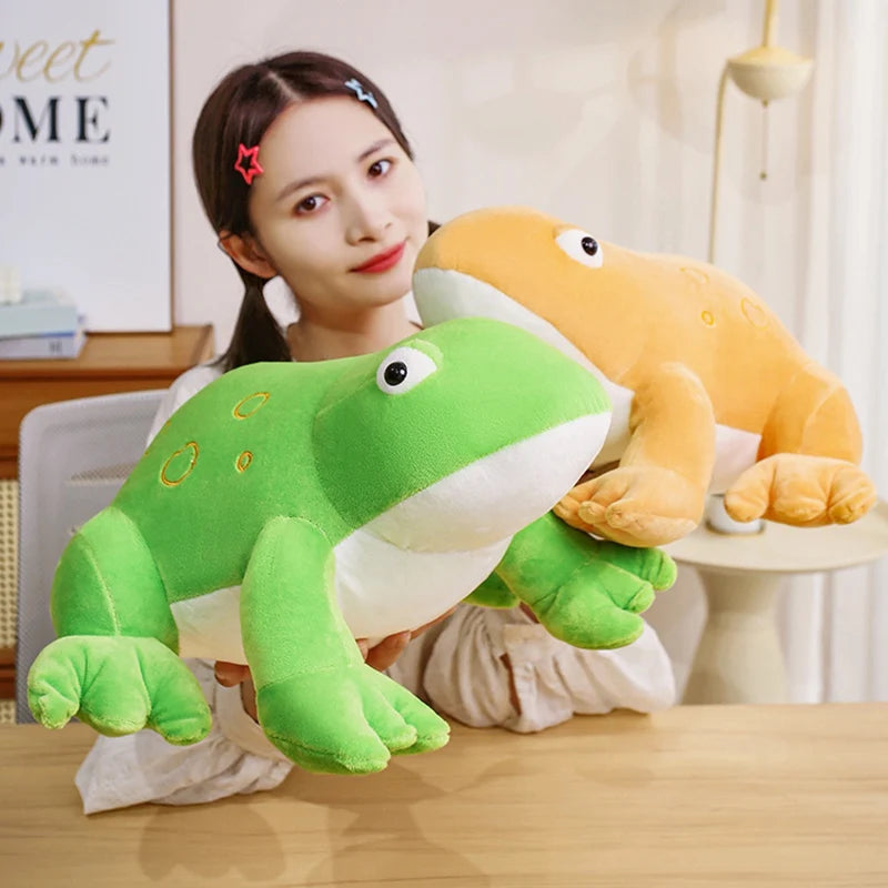 Chonky Big-Eyed Kawaii Frog Snuggle Throw Pillow