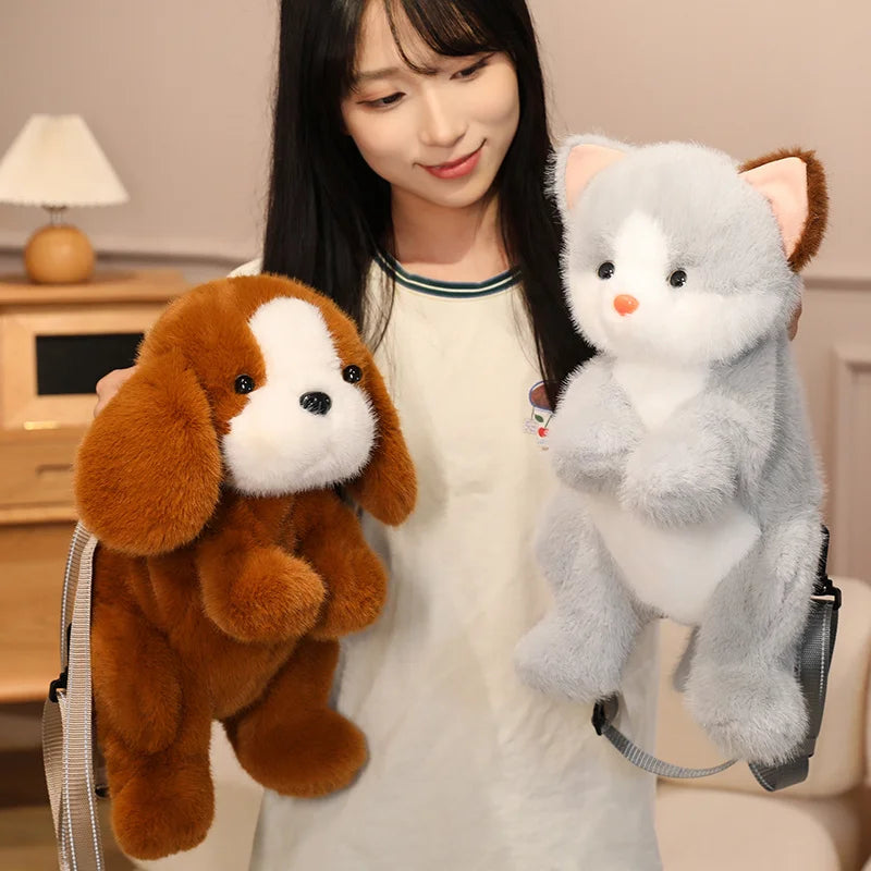 Kawaii Dog Cat Stuffed Animal Plush Crossbody Backpack