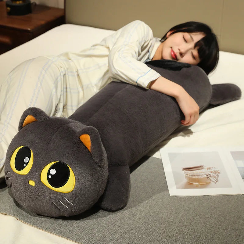 Noodle the Kawaii Long Black Cat Cuddly Plush Pillow