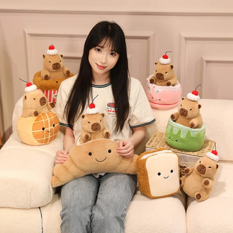 Croissant Cosplay Kawaii Capybara Snuggle Plushie