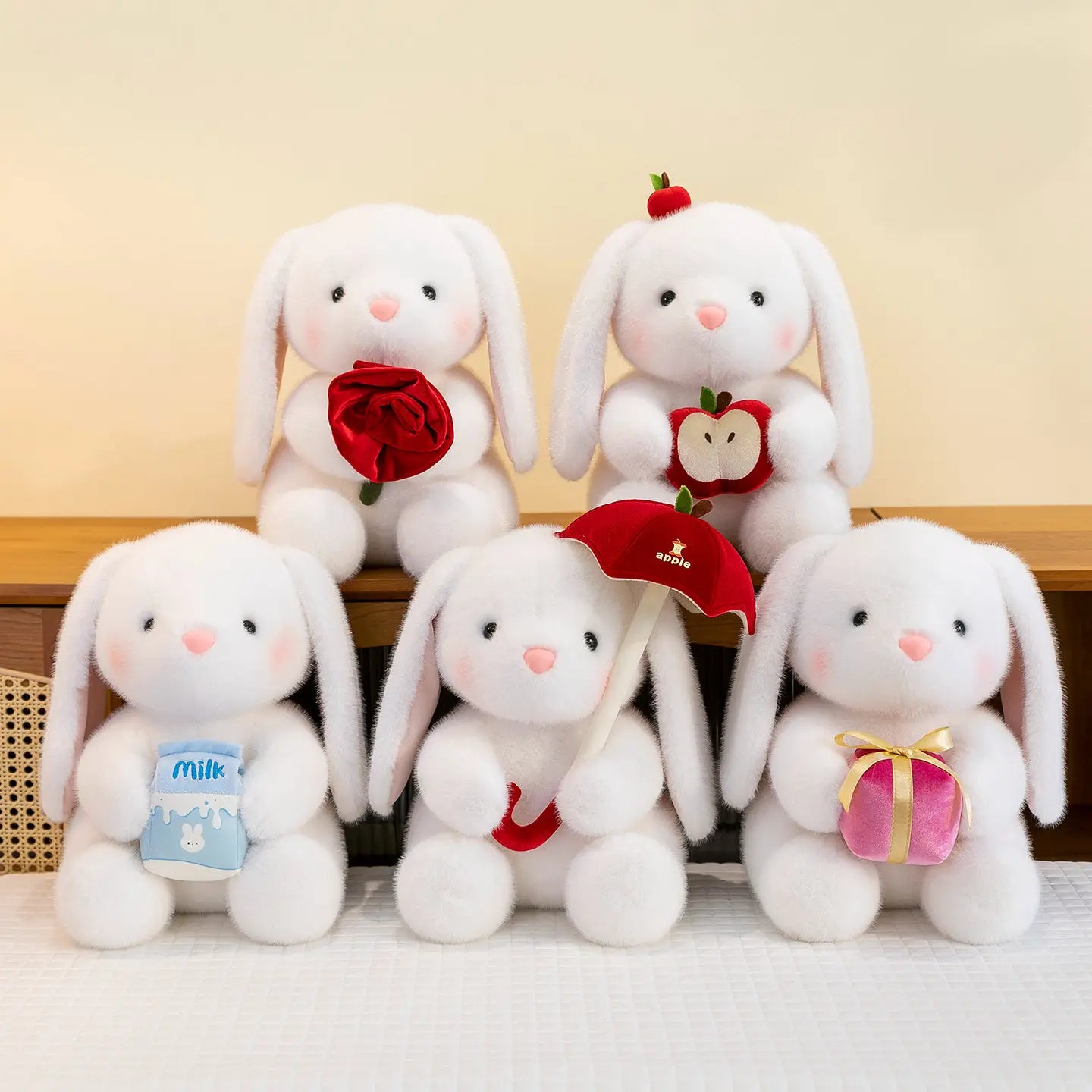 Rosy the Kawaii Bunny Holding Rose Plush Pillow