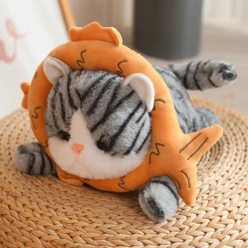 Lounging Cat with Fish Bread Kawaii Plushie