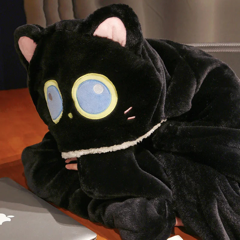 Shadow the Kawaii Black Cat Dinosaur Cloak Cape Plush Blanket