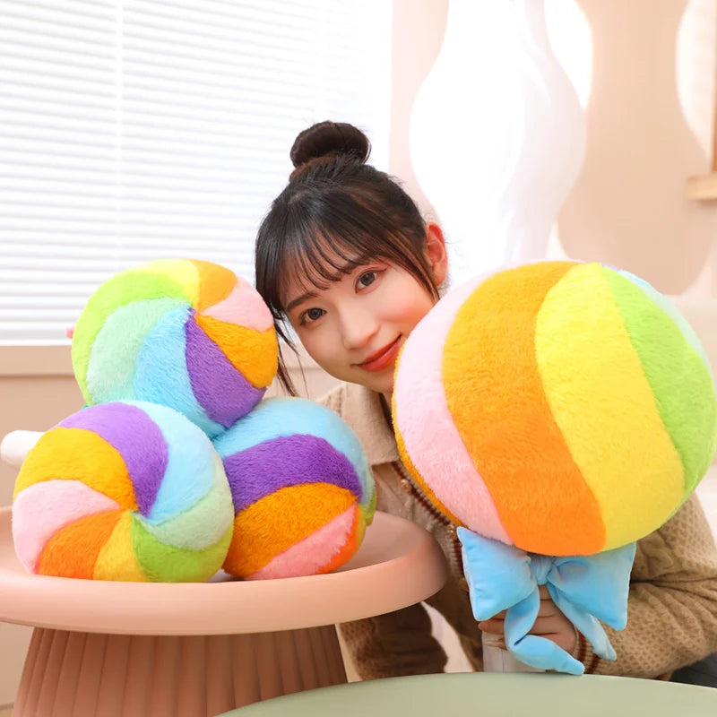 Lolly the Colorful Rainbow Lollipop Candy Plush Pillow