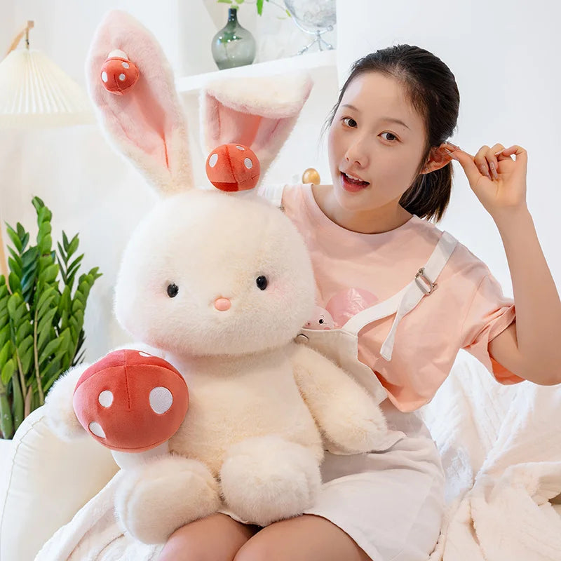 Clover the Kawaii Bunny Holding Mushrooms Plush