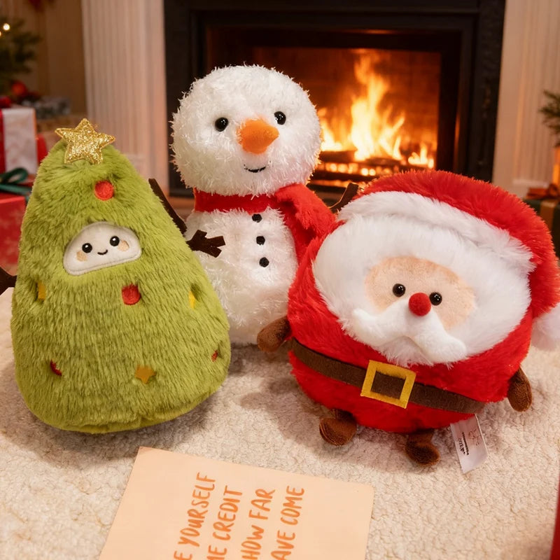 Jolly Christmas Santa Snowman Tree Plushie Trio
