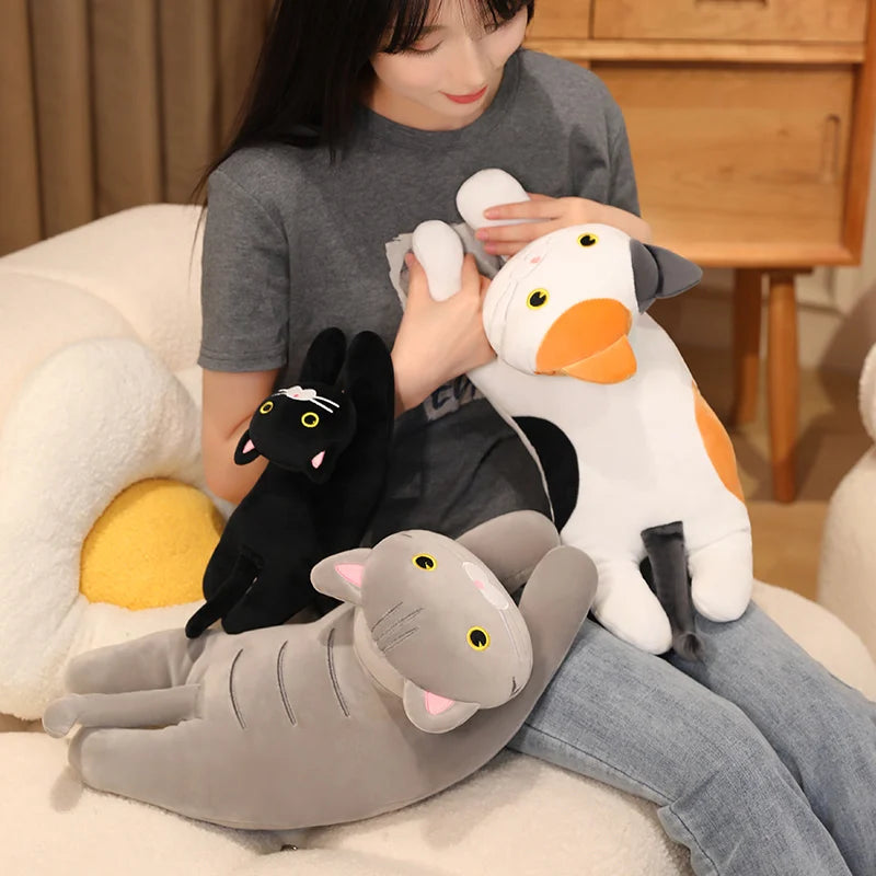 Luna the Kawaii Lying Black Grey Cat Leg Snuggle Plush Pillow