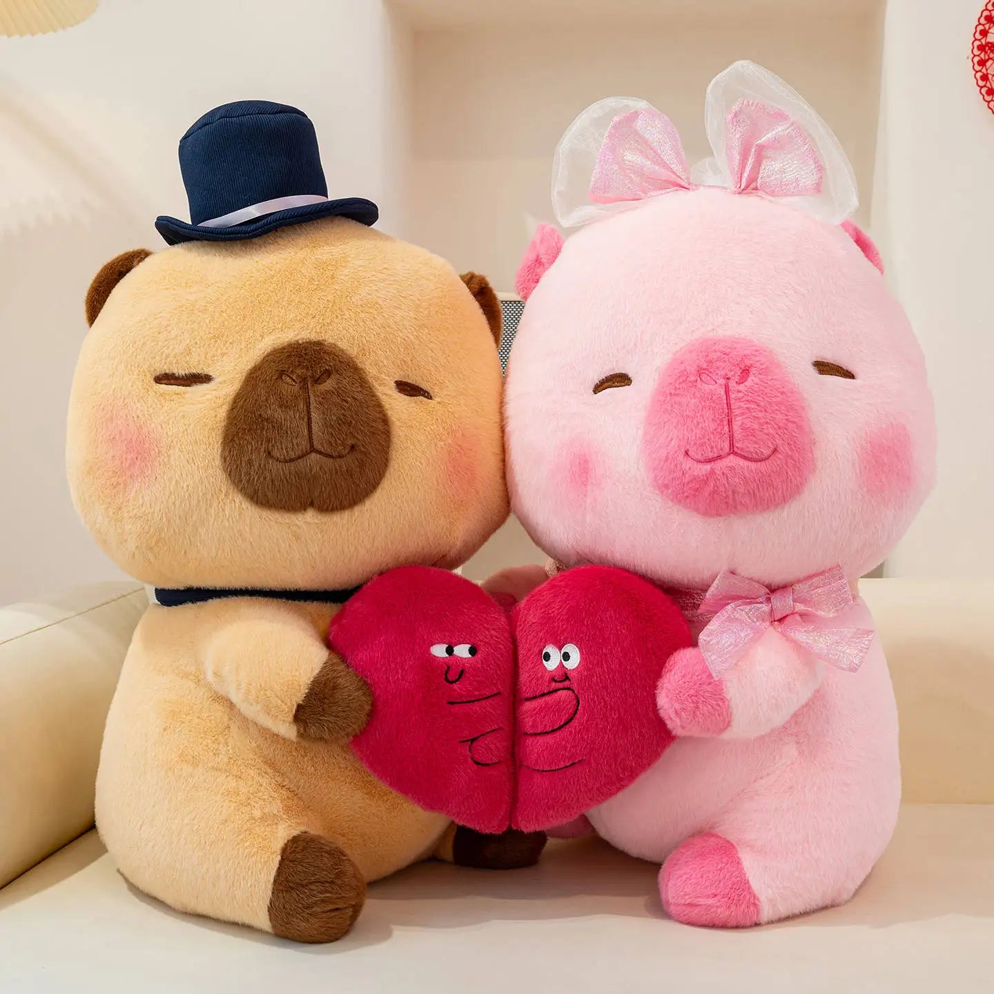 Capy the Snuggling Kawaii Capybara Heart Couple Plushie