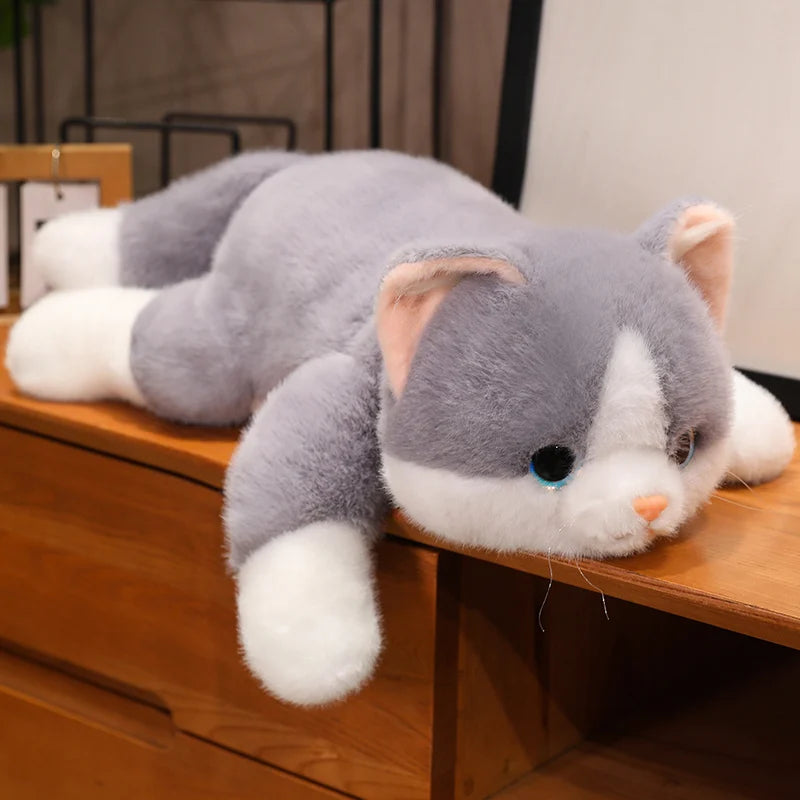 Lifelike Fluffy Lying Kawaii Cat Simulation Snuggle Plushie