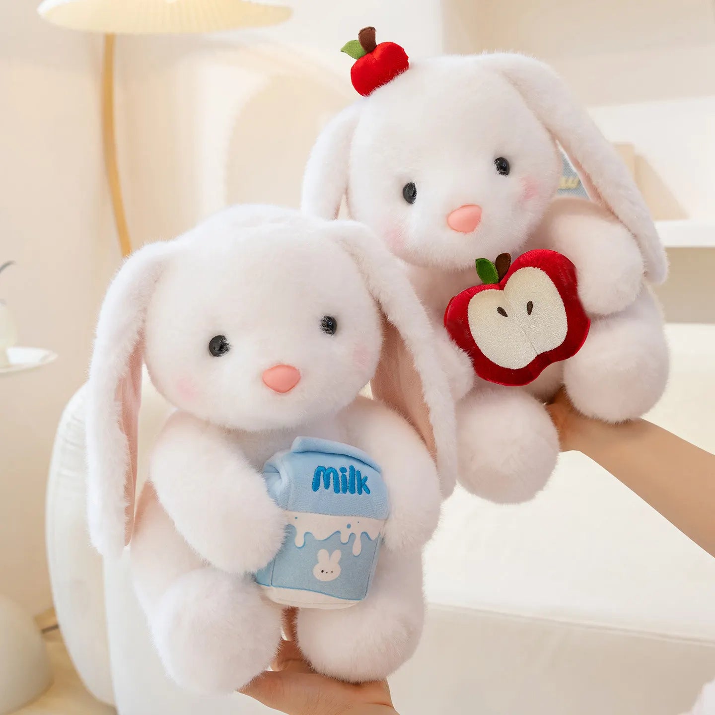 Rosy the Kawaii Bunny Holding Rose Plush Pillow
