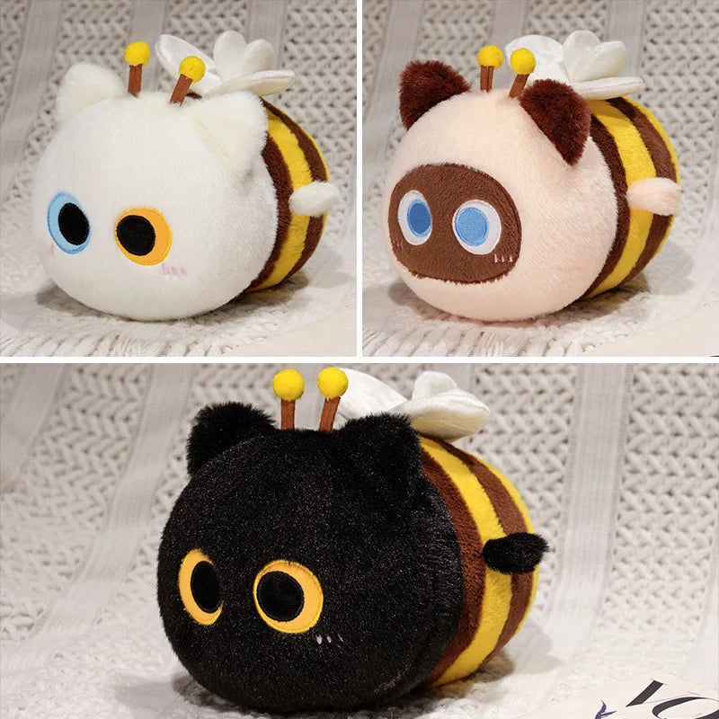 Fluffy Cat Bee Kawaii Kitten Snuggle Plush Pillow