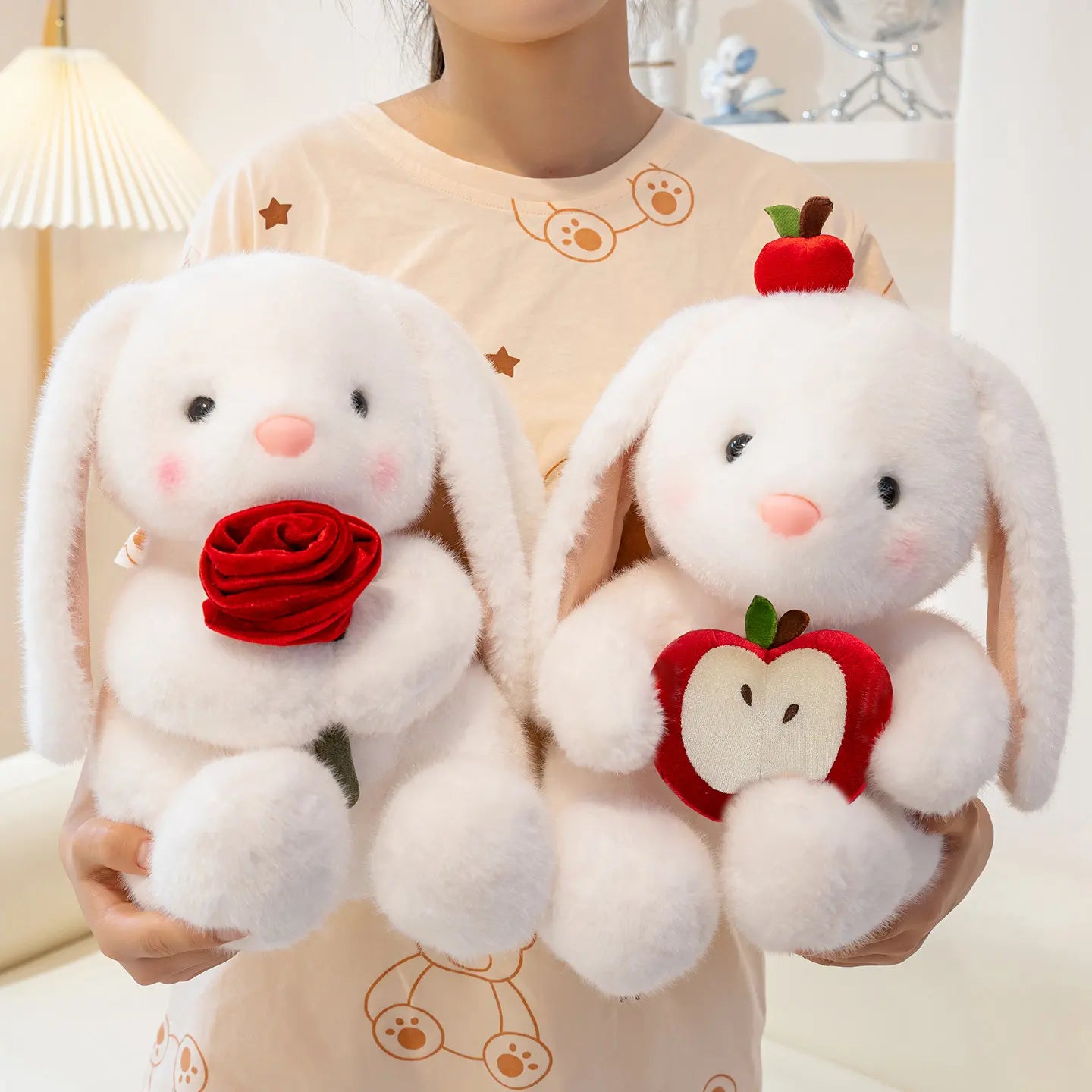 Rosy the Kawaii Bunny Holding Rose Plush Pillow