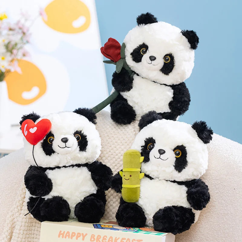 Bamboo the Kawaii Panda with Rose Heart Plush Pillow