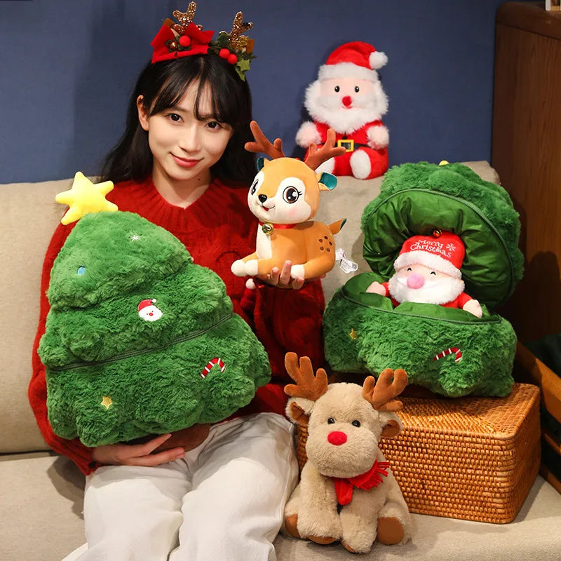 Jolly Christmas Santa Reindeer Tree Soft Plush Pillow