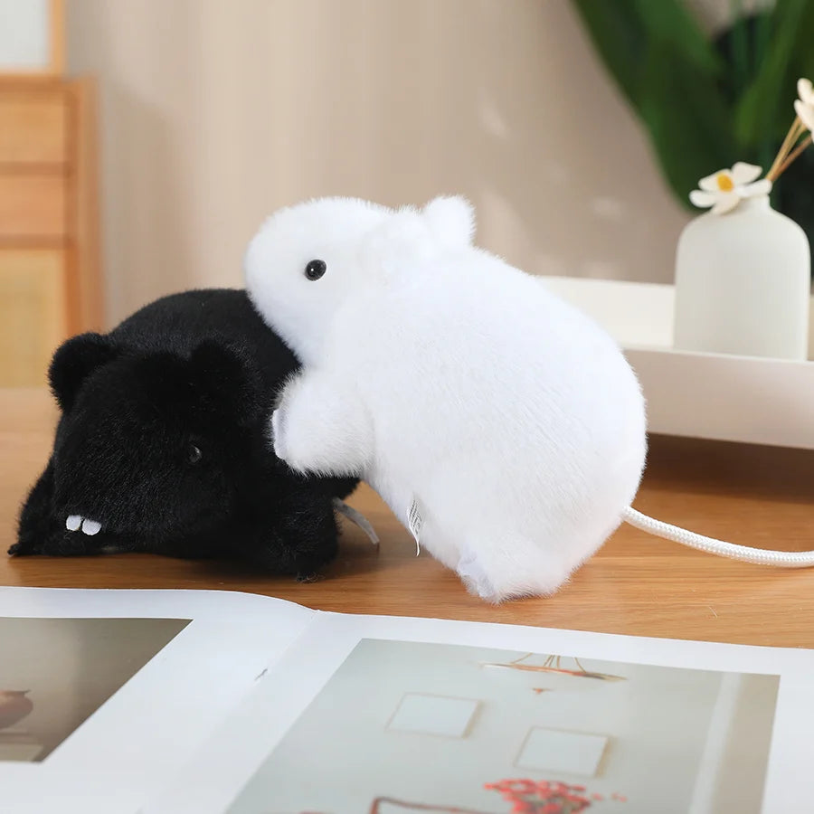 Squeaky the Lifelike Black White Mouse Rat Plushie