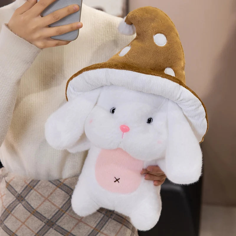 Bunny the Kawaii Rabbit with Mushroom Hat Snuggle Pillow