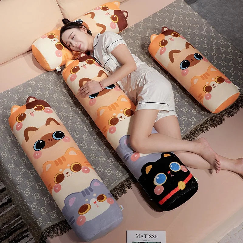 Napping Printed Kawaii Cat Plushie Pillow