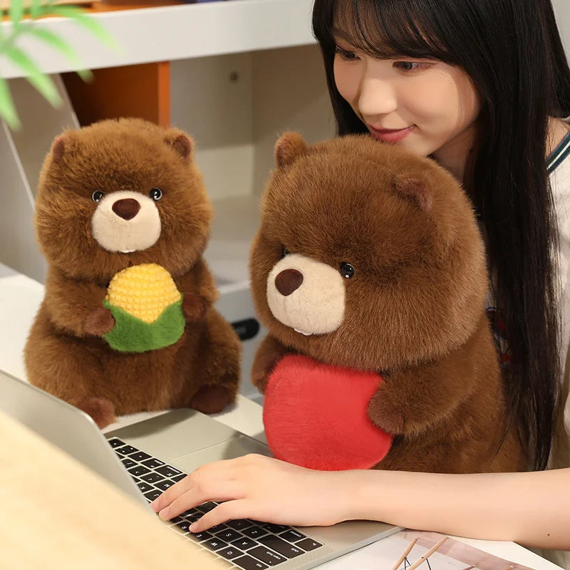 Corny the Corn-Clutching Kawaii Groundhog Plushie