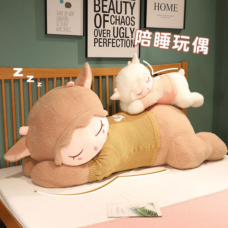 Fluffy Sleepy Kawaii Alpaca Sheep Snuggle Plush Pillow