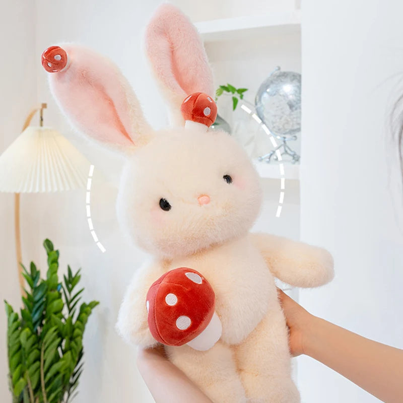 Clover the Kawaii Bunny Holding Mushrooms Plush