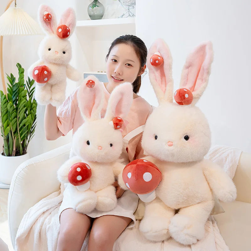 Clover the Kawaii Bunny Holding Mushrooms Plush