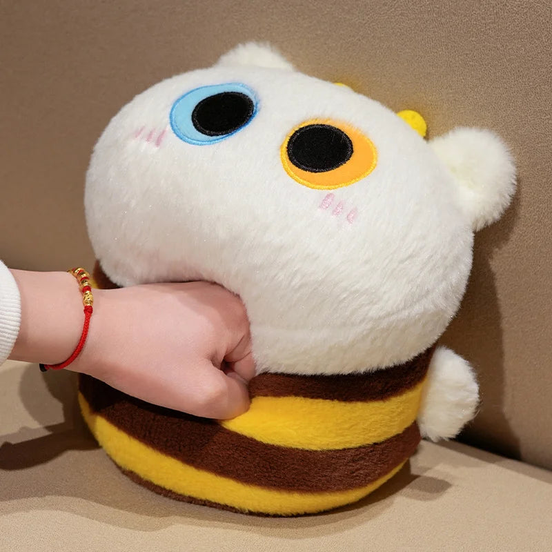 Fluffy Cat Bee Kawaii Kitten Snuggle Plush Pillow