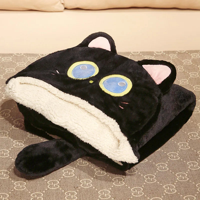 Shadow the Kawaii Black Cat Dinosaur Cloak Cape Plush Blanket