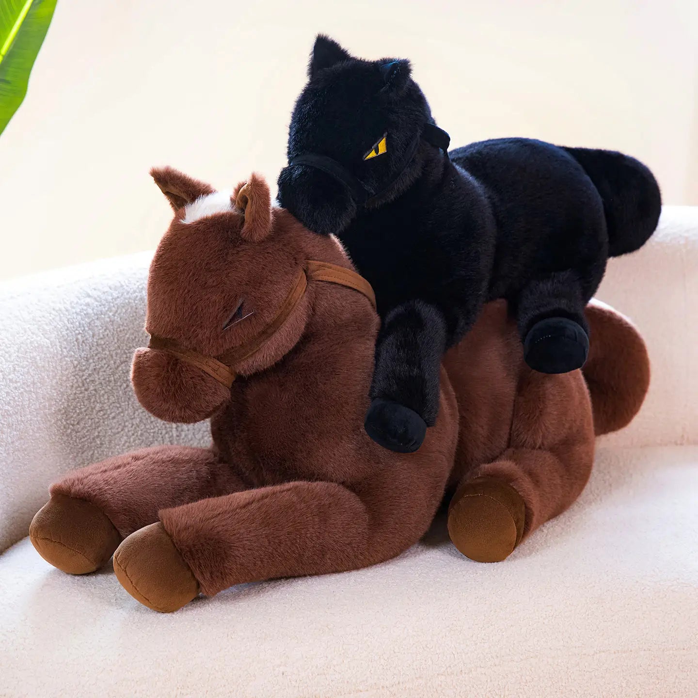Midnight the Sleek Black Horse Kawaii Plush Pillow