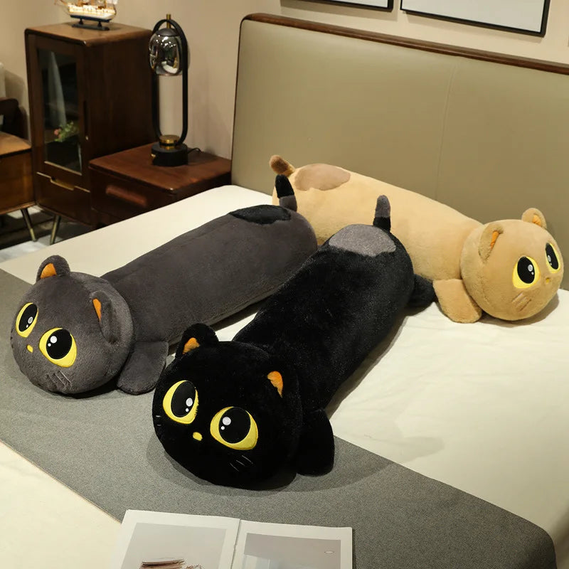 Noodle the Kawaii Long Black Cat Cuddly Plush Pillow
