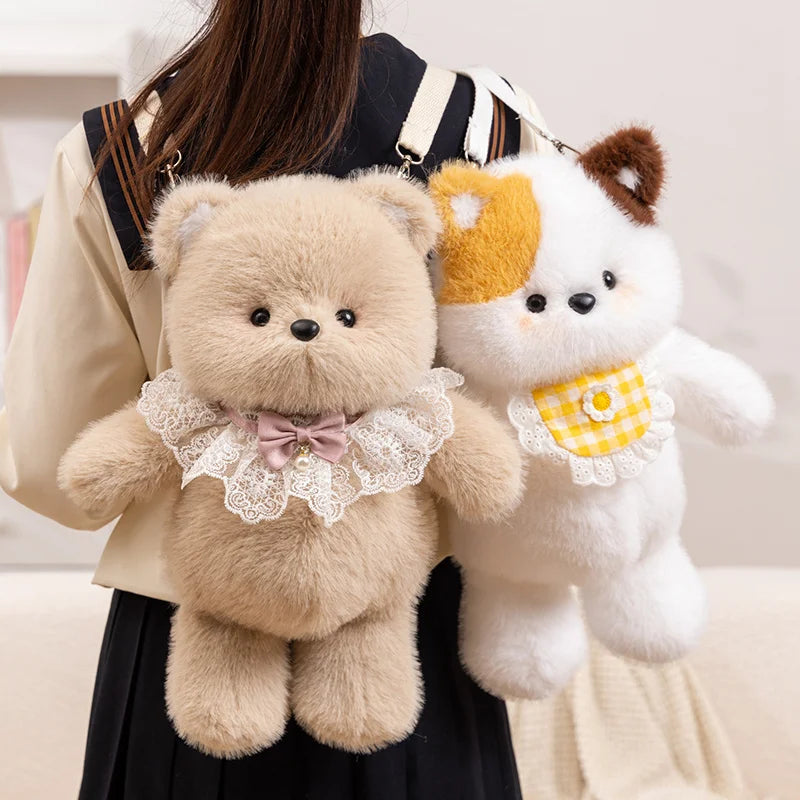 Kawaii Cat Bear Elephant Snuggle Plush Backpack Bag