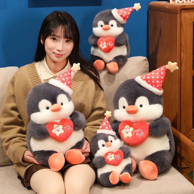 Chonky Heart-Hugging Donkey & Penguin Plushies